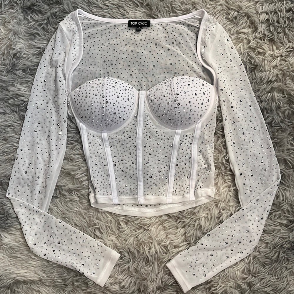 S White Mesh Cropped Long Sleeve